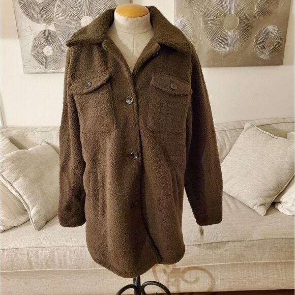 Something Navy Berber Faux Shearling Shirt Jacket - Picture 4 of 13